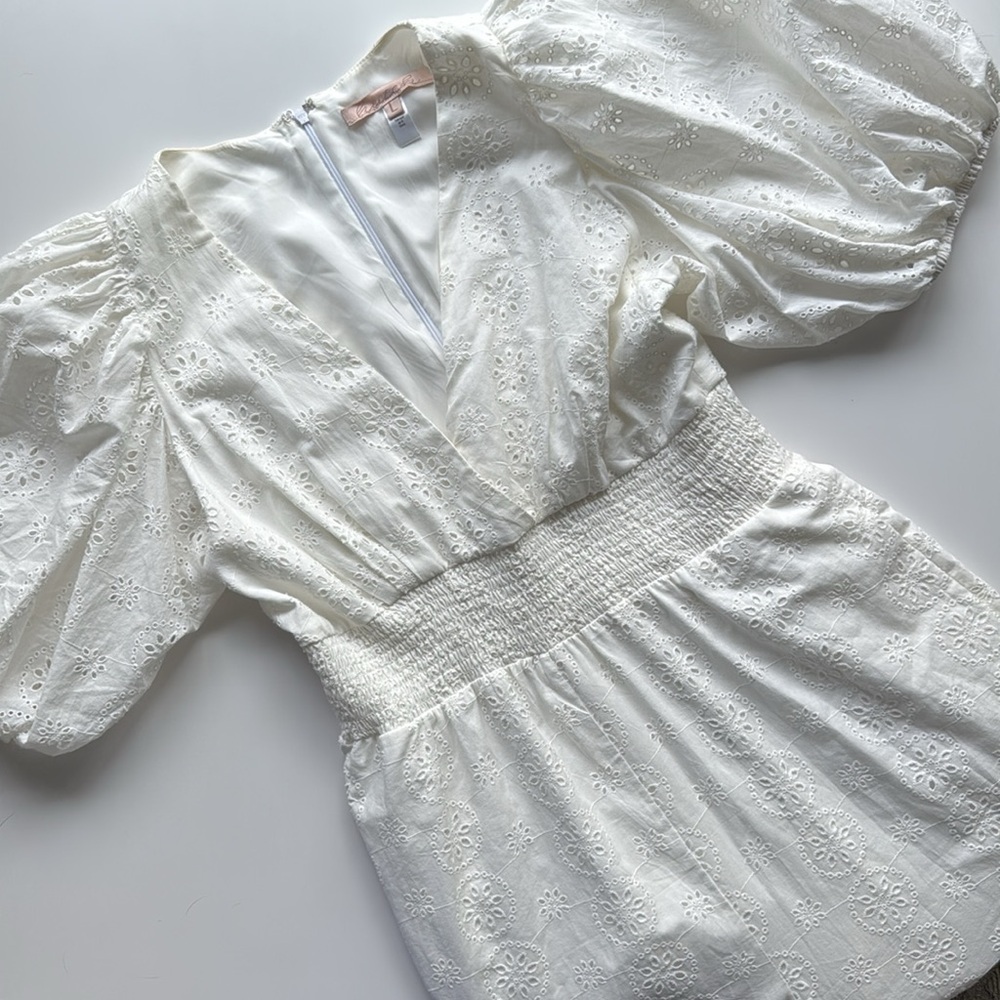 Anthropologie Hutch White Smocked-Waist Eyelet Jumpsuit Size L - Picture 6 of 15